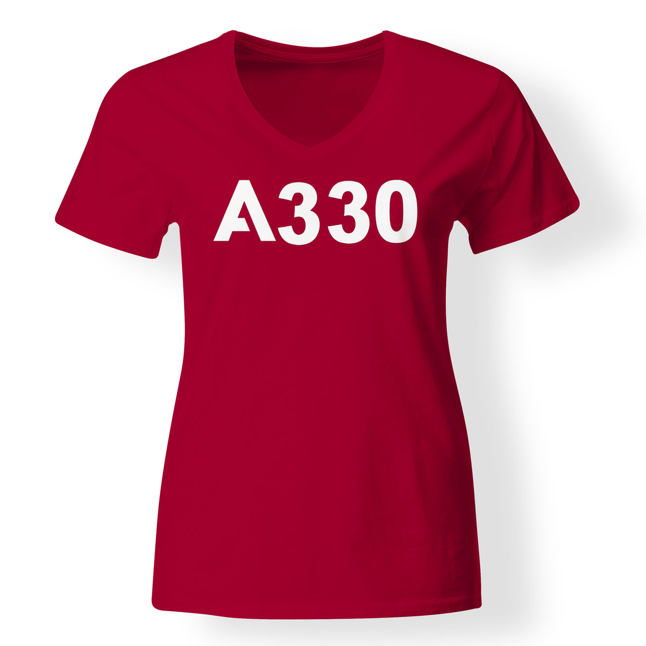 A330 Flat Text Designed V-Neck T-Shirts