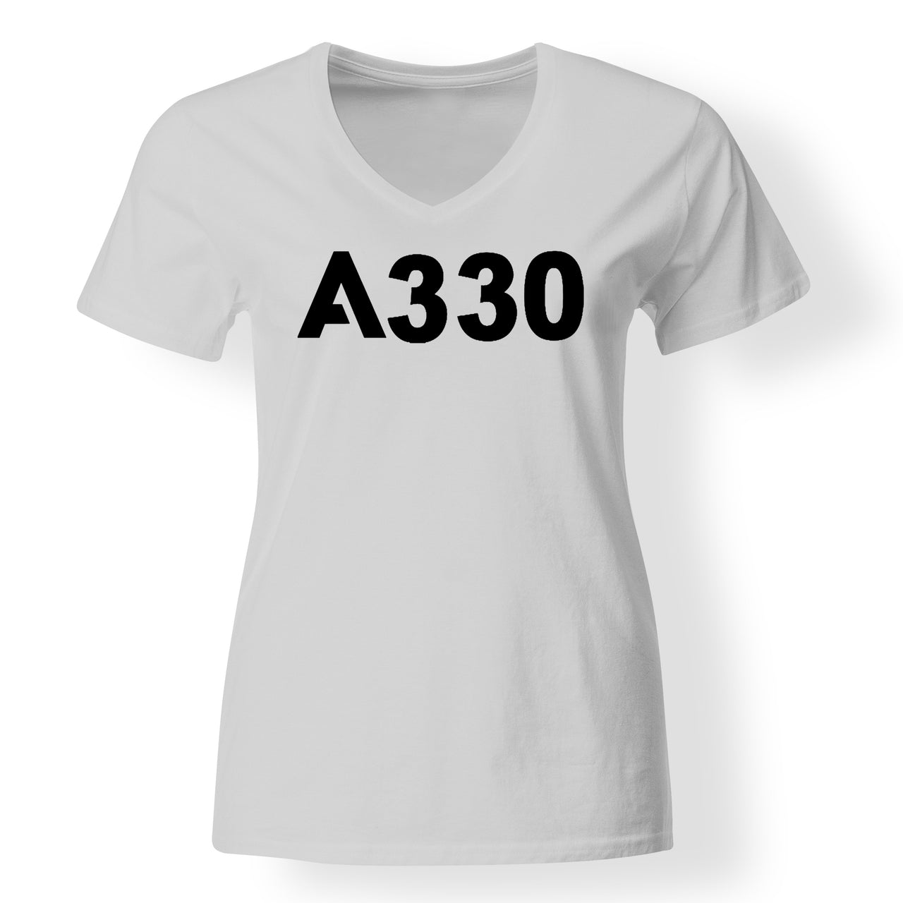 A330 Flat Text Designed V-Neck T-Shirts