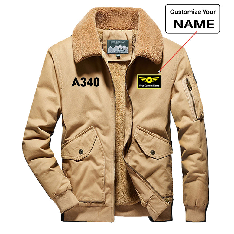 A340 Flat Text Designed Thick Bomber Jackets