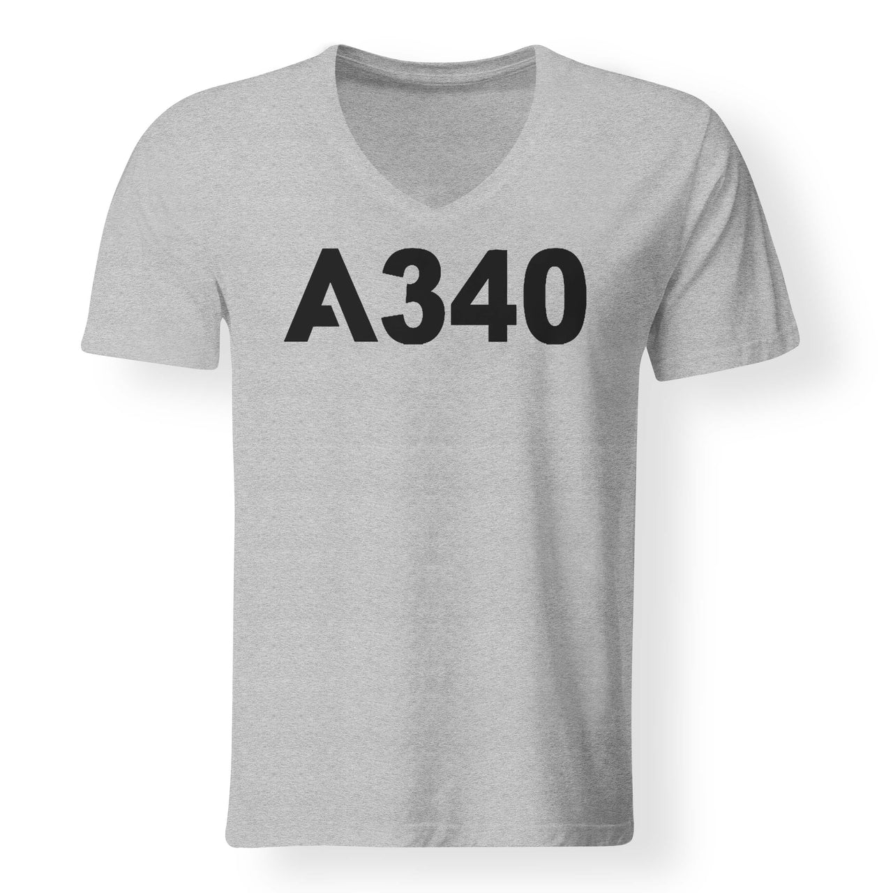 A340 Flat Text Designed V-Neck T-Shirts