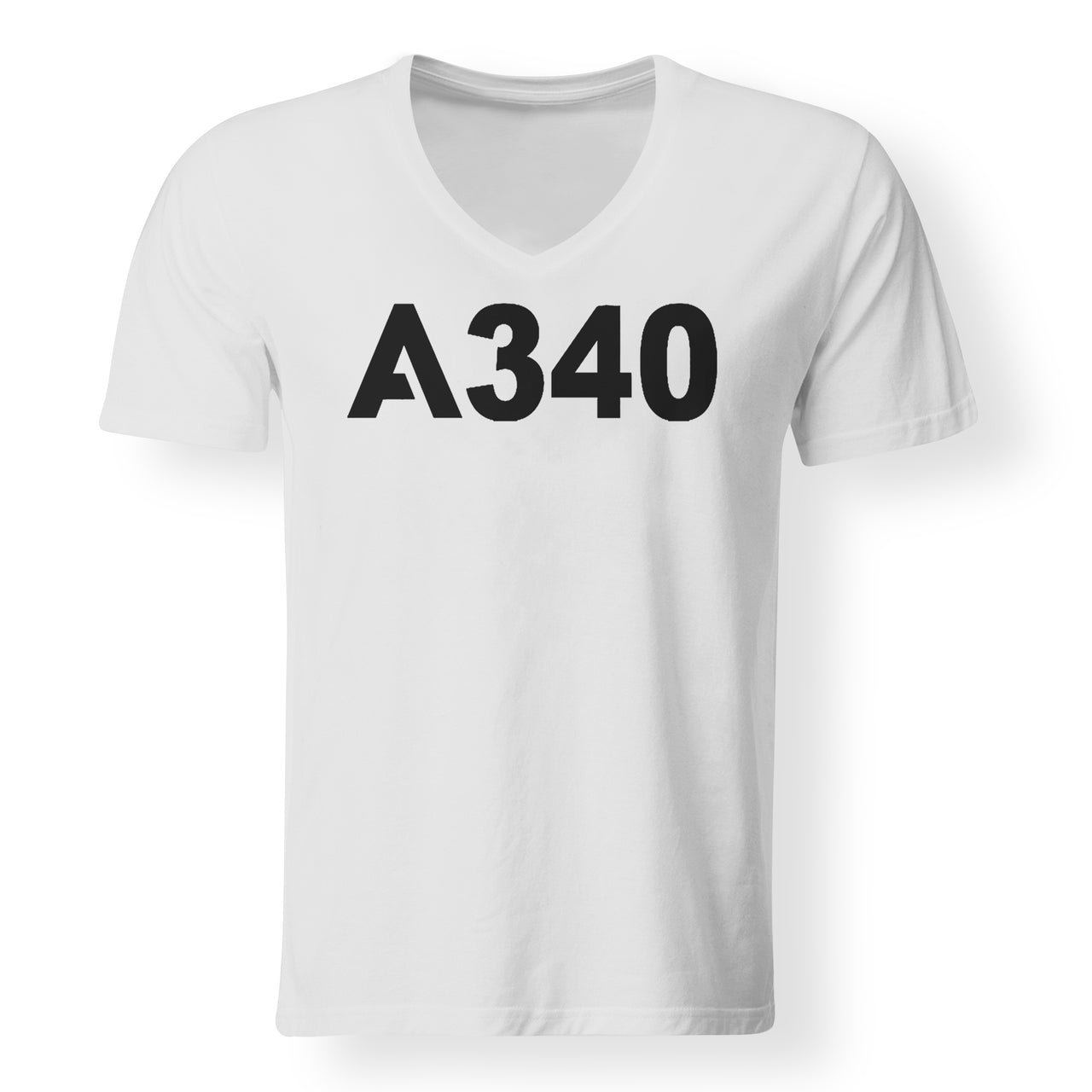 A340 Flat Text Designed V-Neck T-Shirts