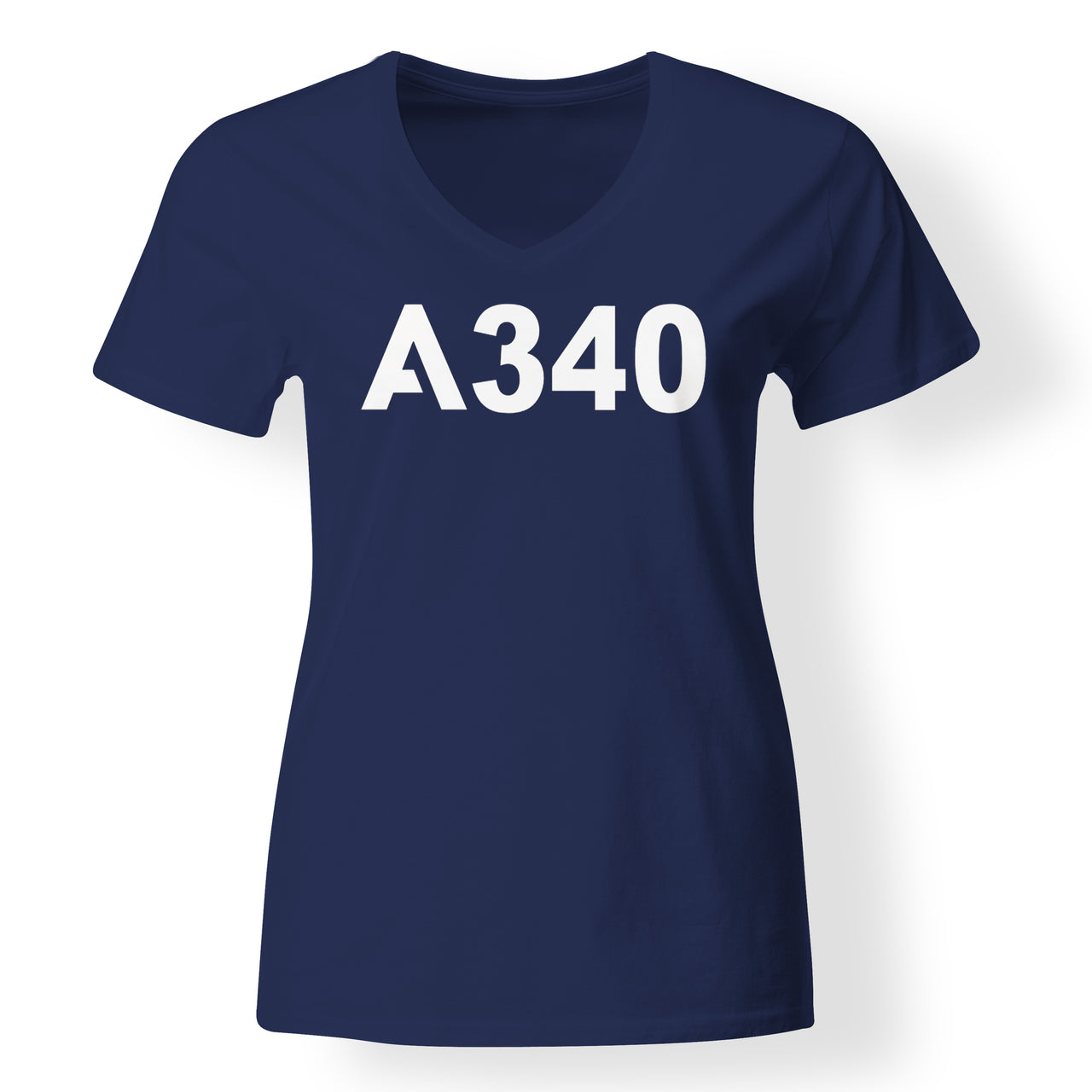 A340 Flat Text Designed V-Neck T-Shirts