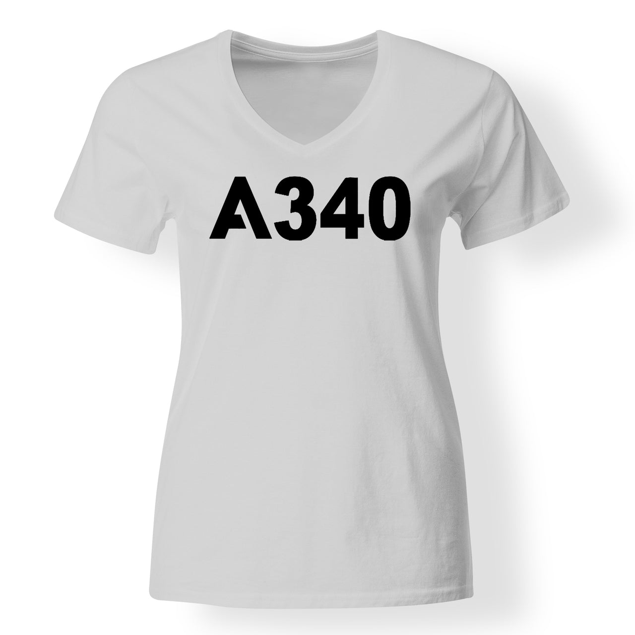 A340 Flat Text Designed V-Neck T-Shirts