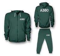 Thumbnail for A380 Flat Text Designed Zipped Hoodies & Sweatpants Set