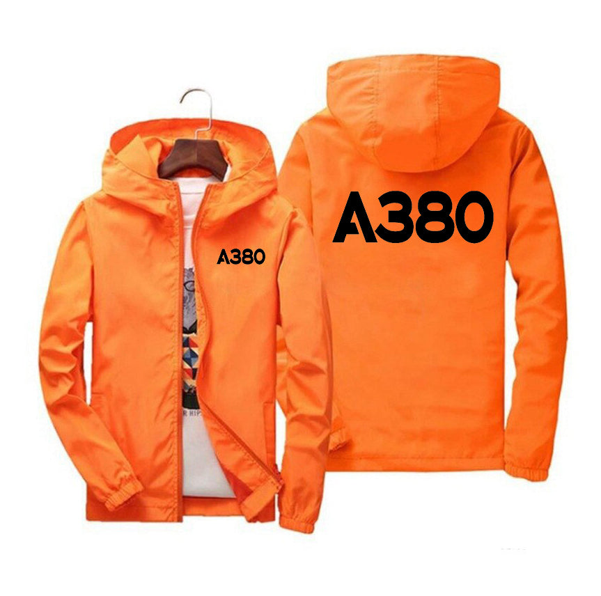 A380 Flat Text Designed Windbreaker Jackets