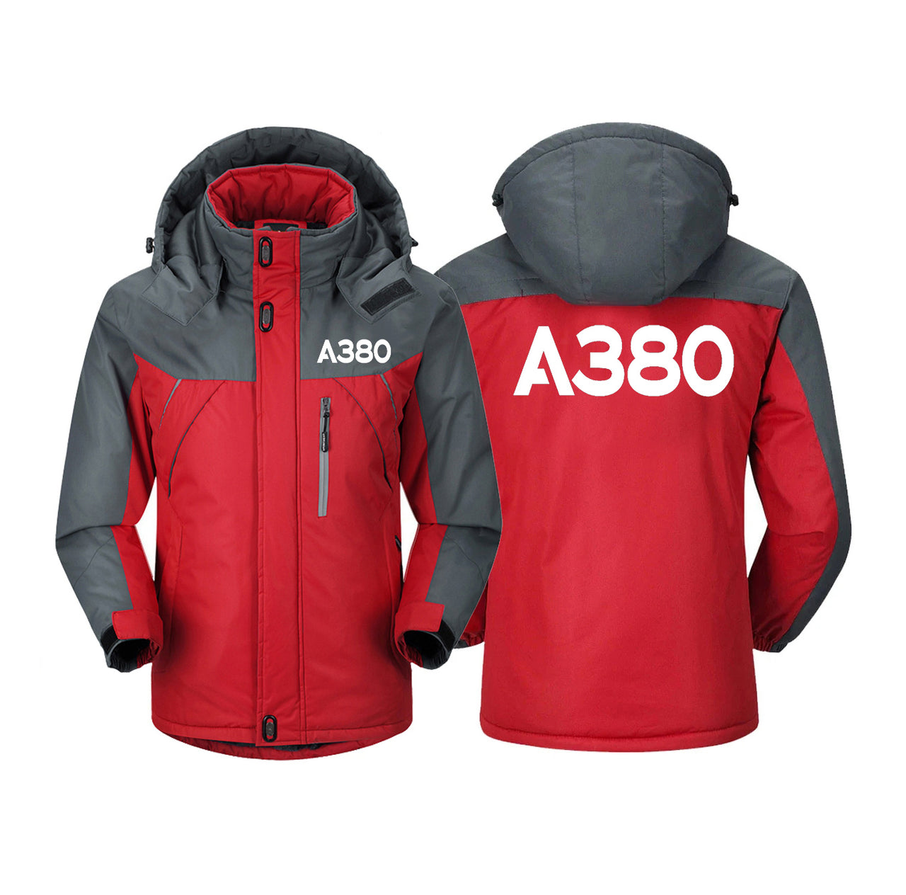 A380 Flat Text Designed Thick Winter Jackets