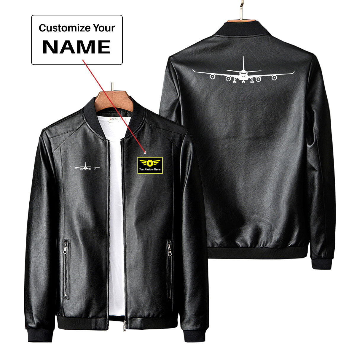 Airbus A340 Silhouette Designed PU Leather Jackets