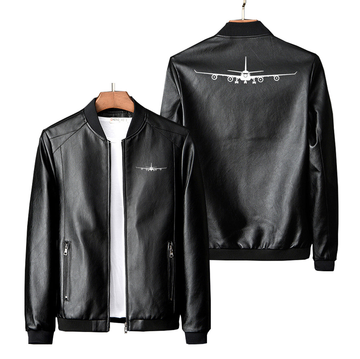 Airbus A340 Silhouette Designed PU Leather Jackets