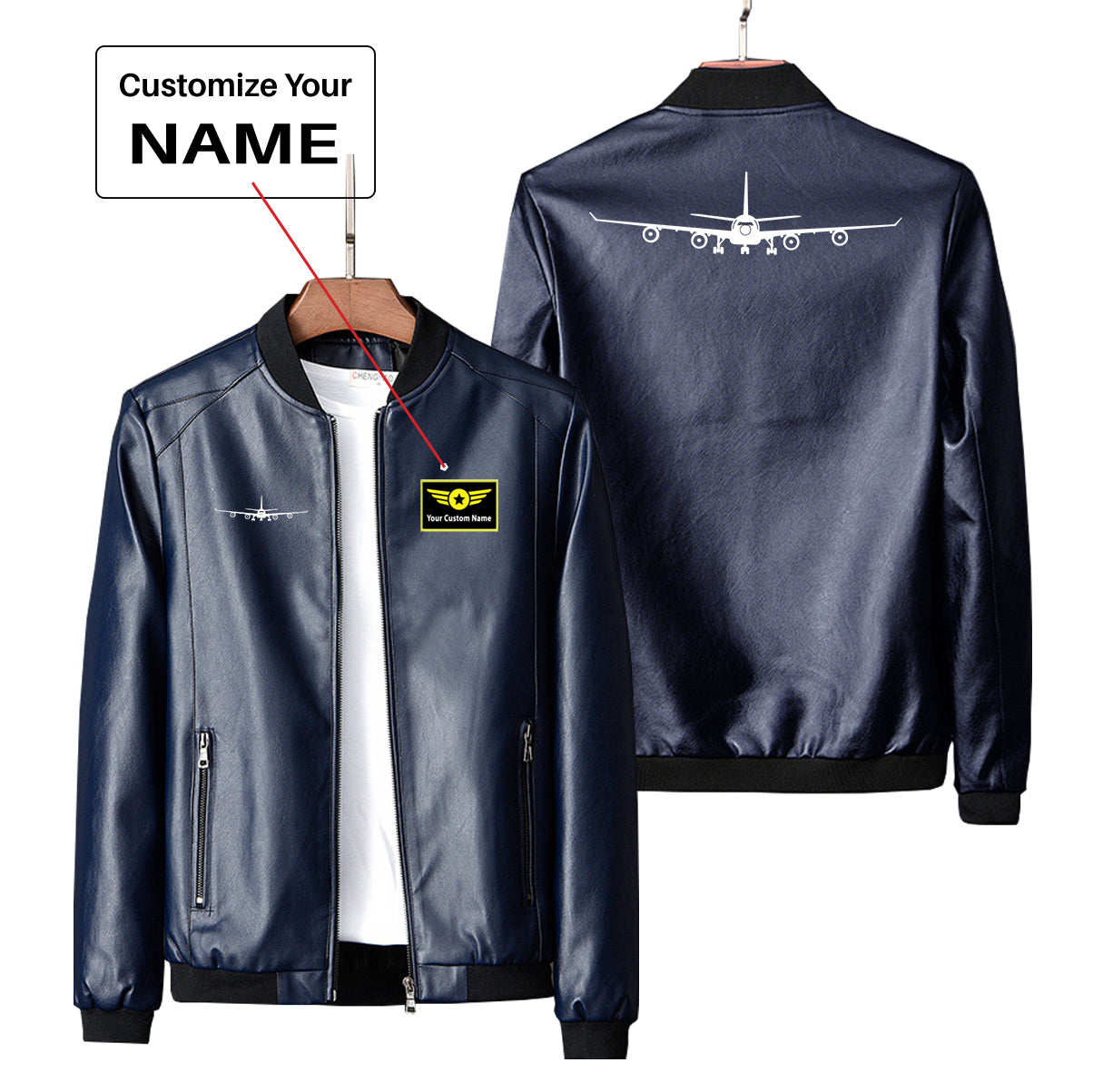 Airbus A340 Silhouette Designed PU Leather Jackets