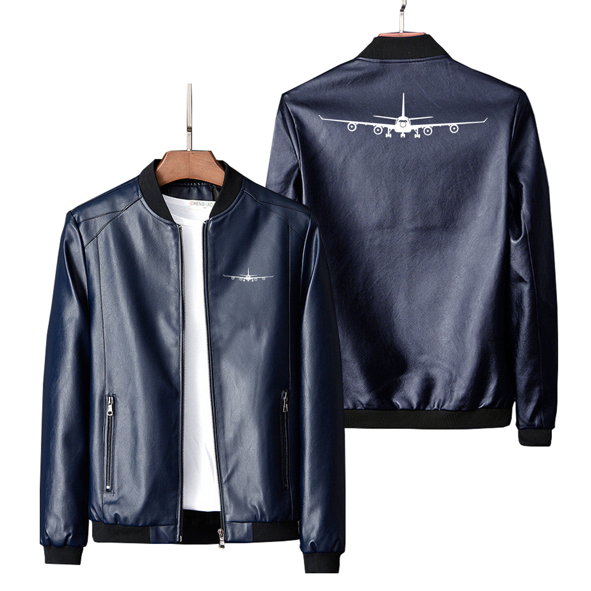 Airbus A340 Silhouette Designed PU Leather Jackets