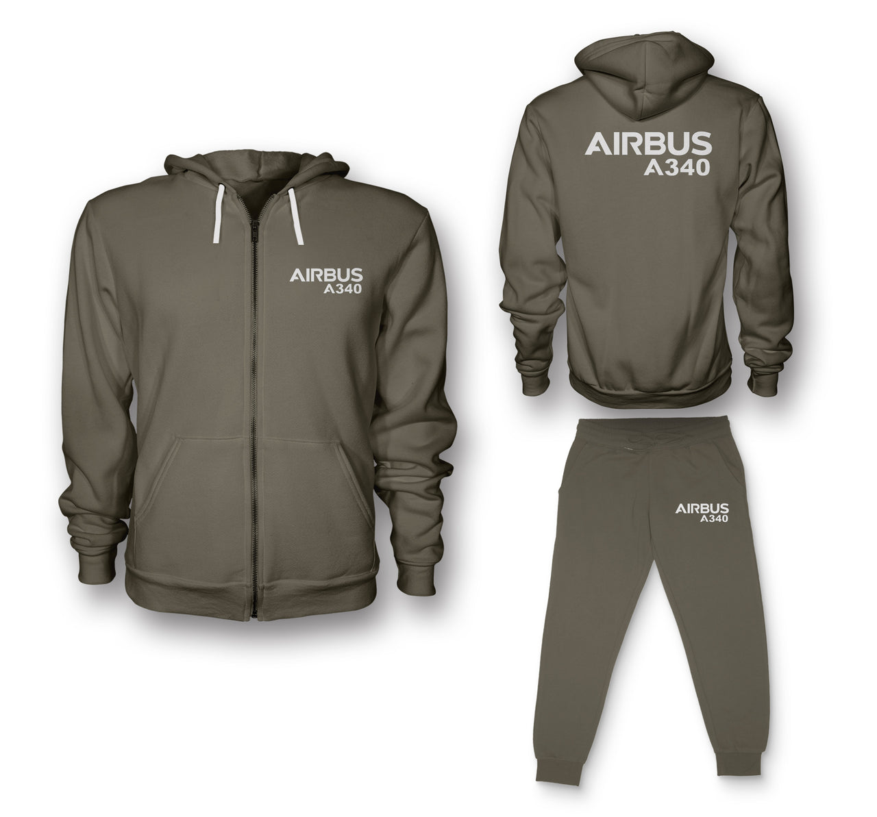 Airbus A340 & Text Designed Zipped Hoodies & Sweatpants Set