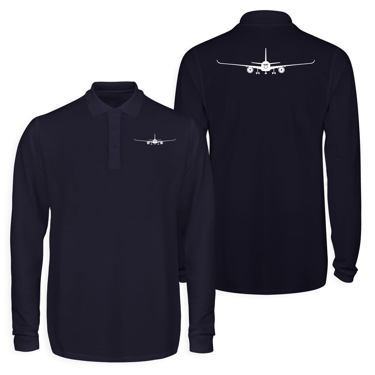 Airbus A350 Silhouette Designed Long Sleeve Polo T-Shirts (Double-Side)