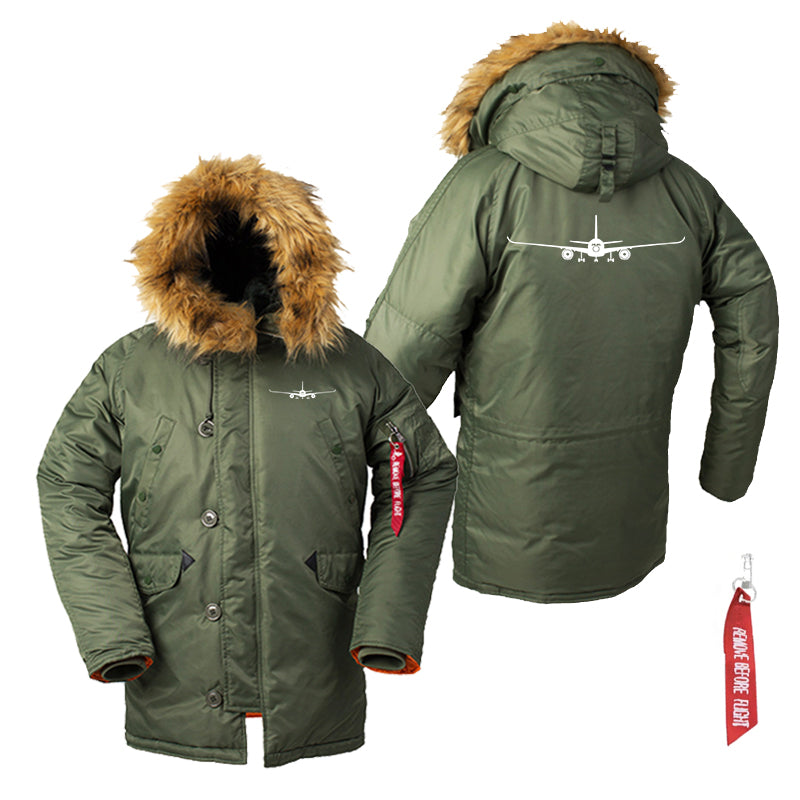 Airbus A350 Silhouette Designed Parka Bomber Jackets