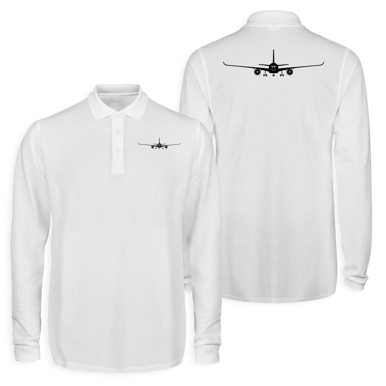 Airbus A350 Silhouette Designed Long Sleeve Polo T-Shirts (Double-Side)