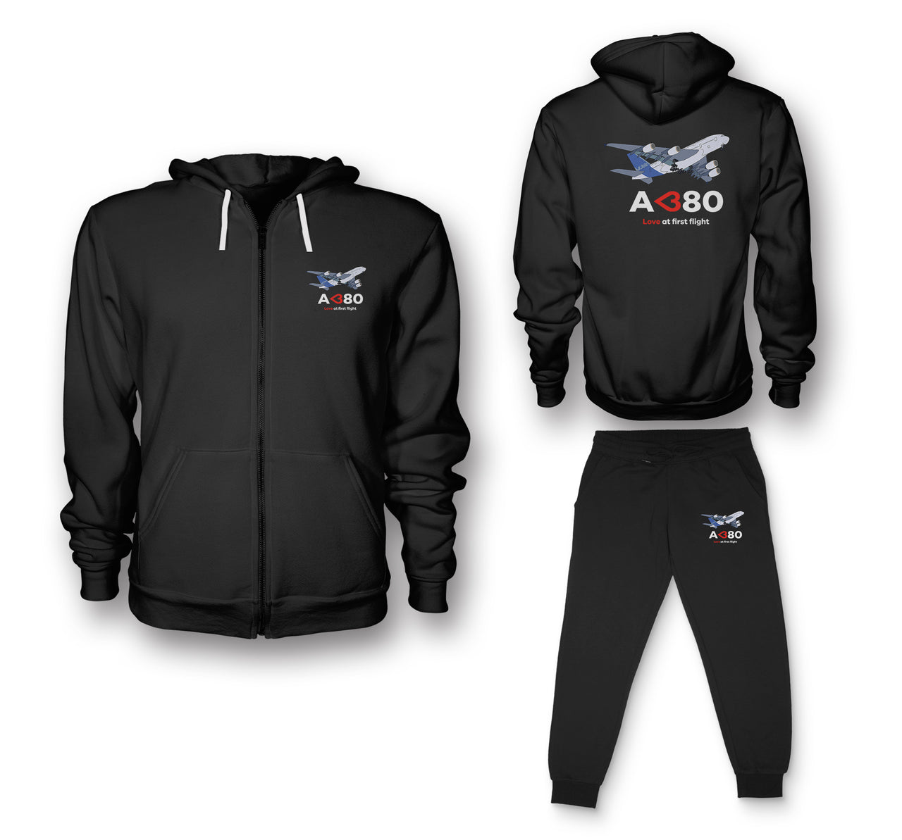 Airbus A380 Love at first flight Designed Zipped Hoodies & Sweatpants Set