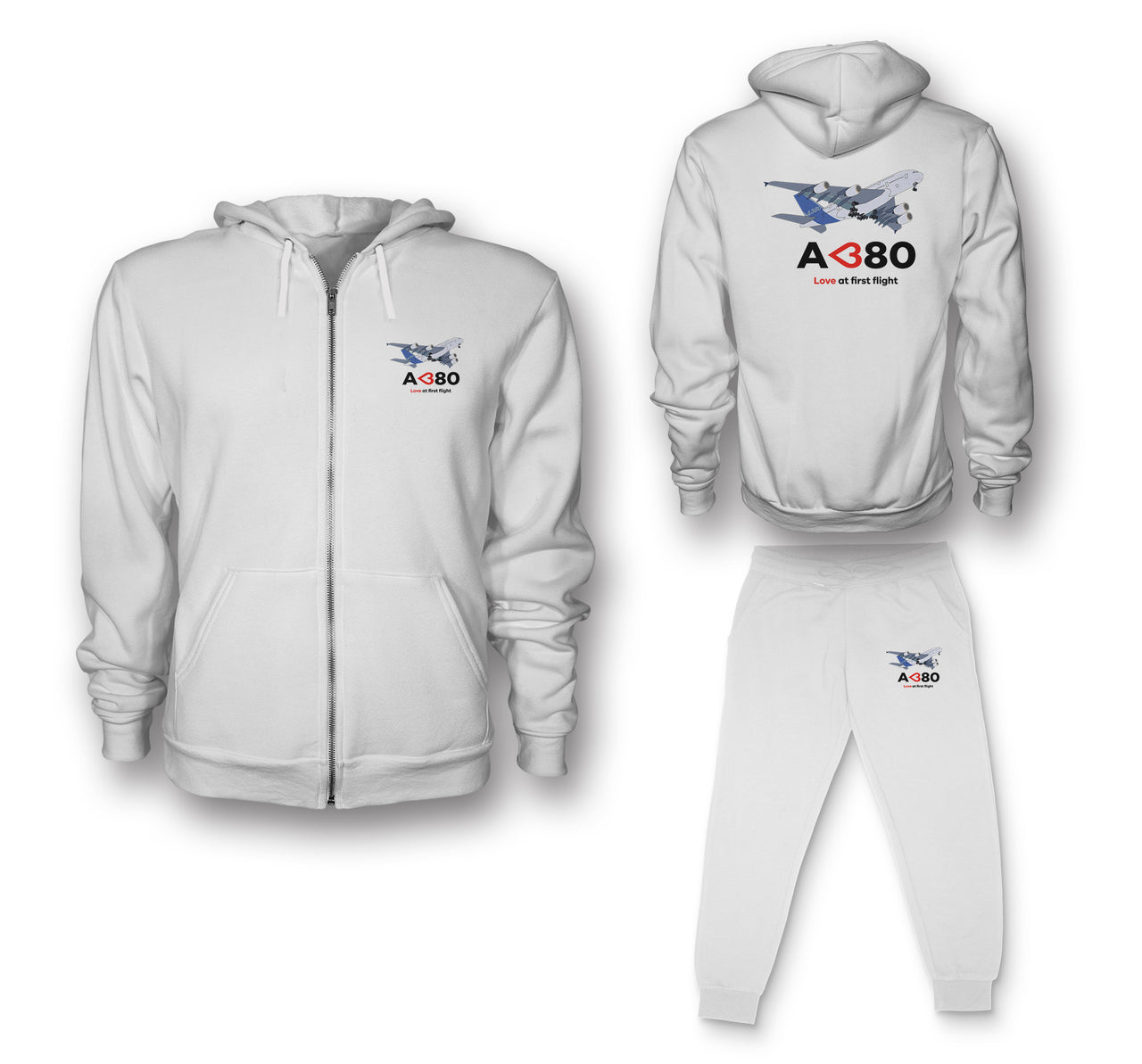 Airbus A380 Love at first flight Designed Zipped Hoodies & Sweatpants Set