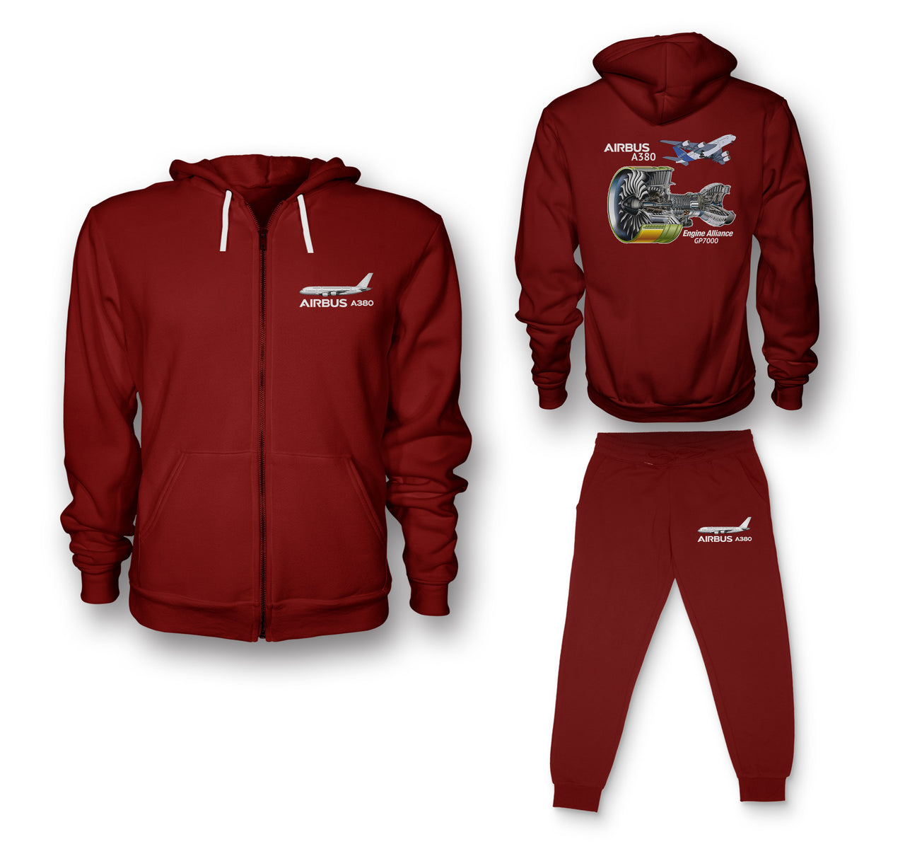 Airbus A380 & GP7000 Engine Designed Zipped Hoodies & Sweatpants Set