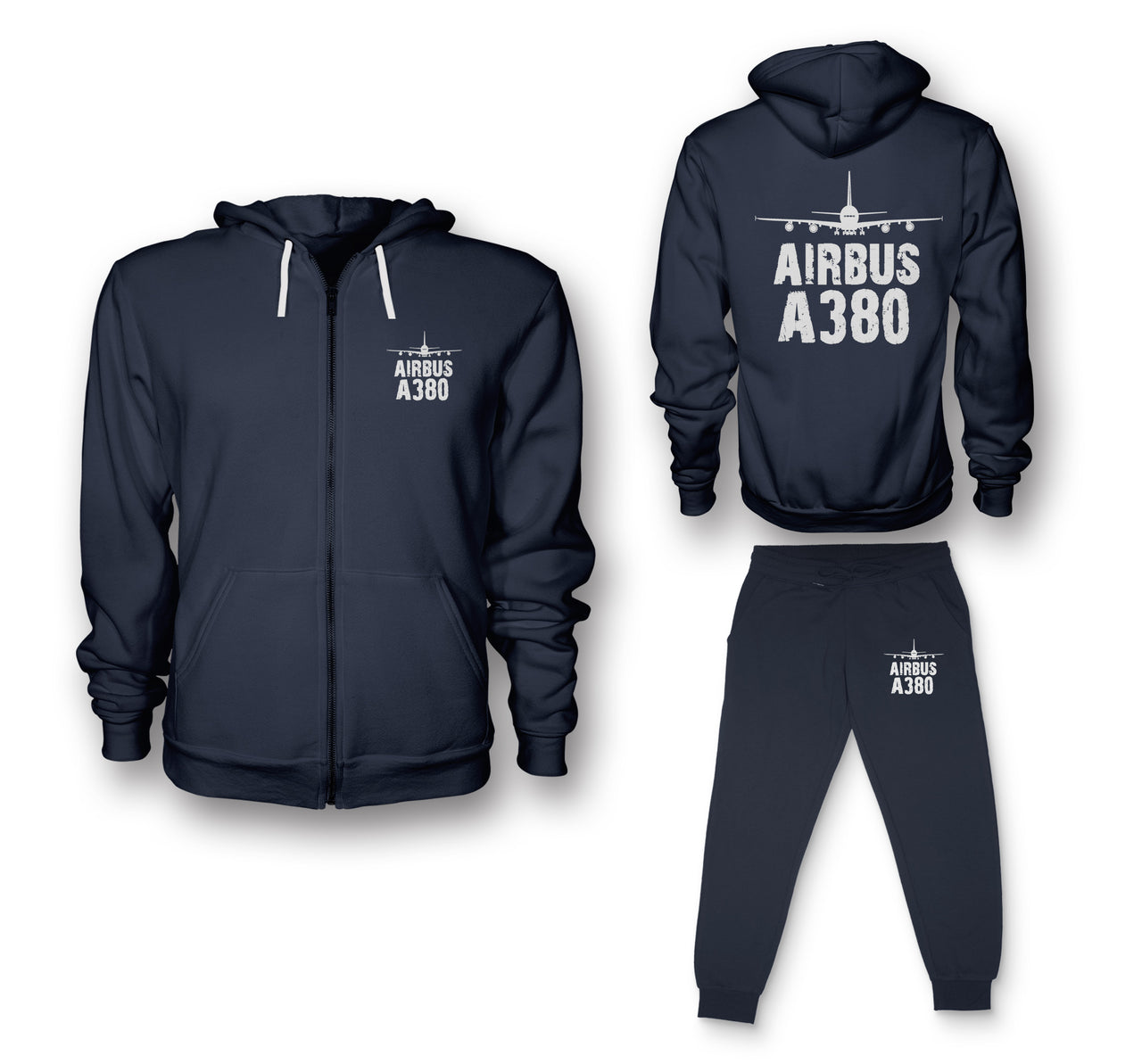 Airbus A380 & Plane Designed Zipped Hoodies & Sweatpants Set