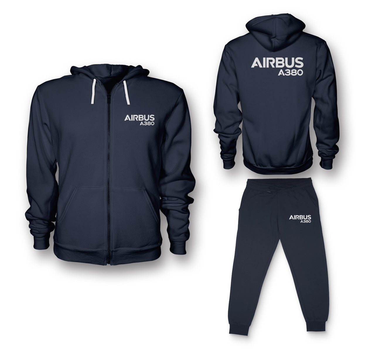 Airbus A380 & Text Designed Zipped Hoodies & Sweatpants Set