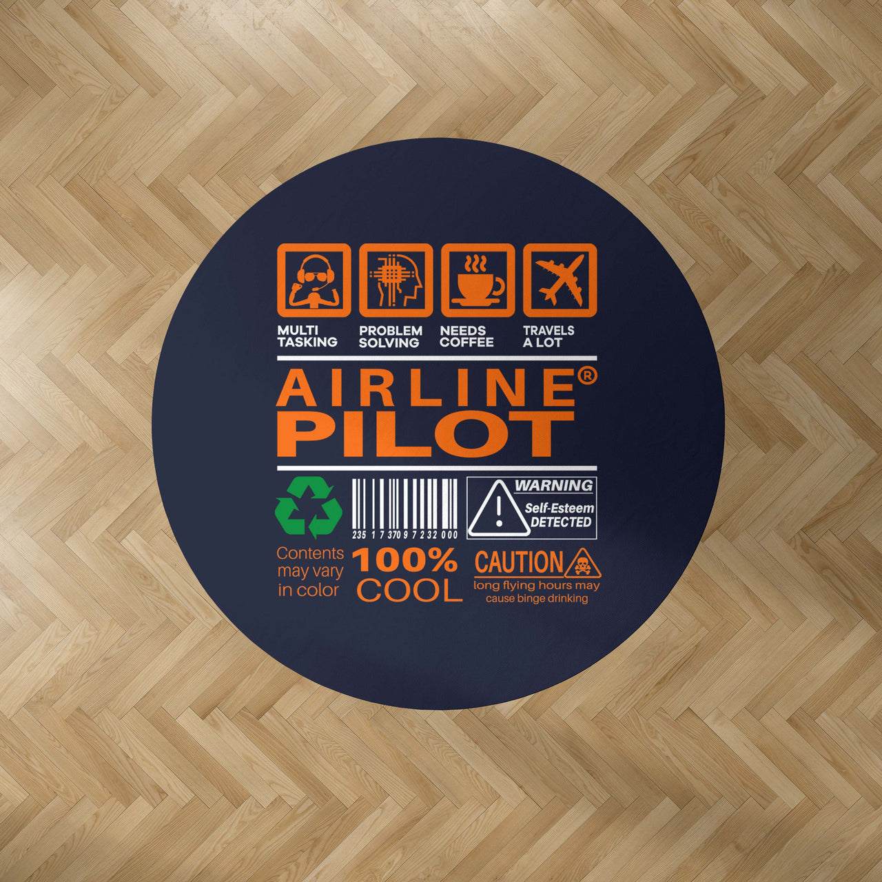 Airline Pilot Label Designed Carpet & Floor Mats (Round)