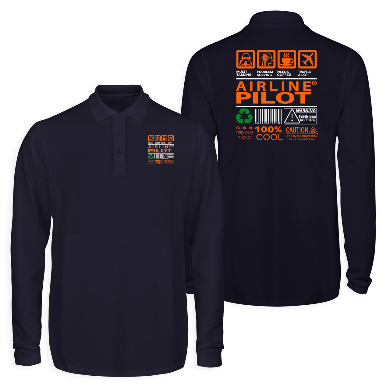 Airline Pilot Label Designed Long Sleeve Polo T-Shirts (Double-Side)