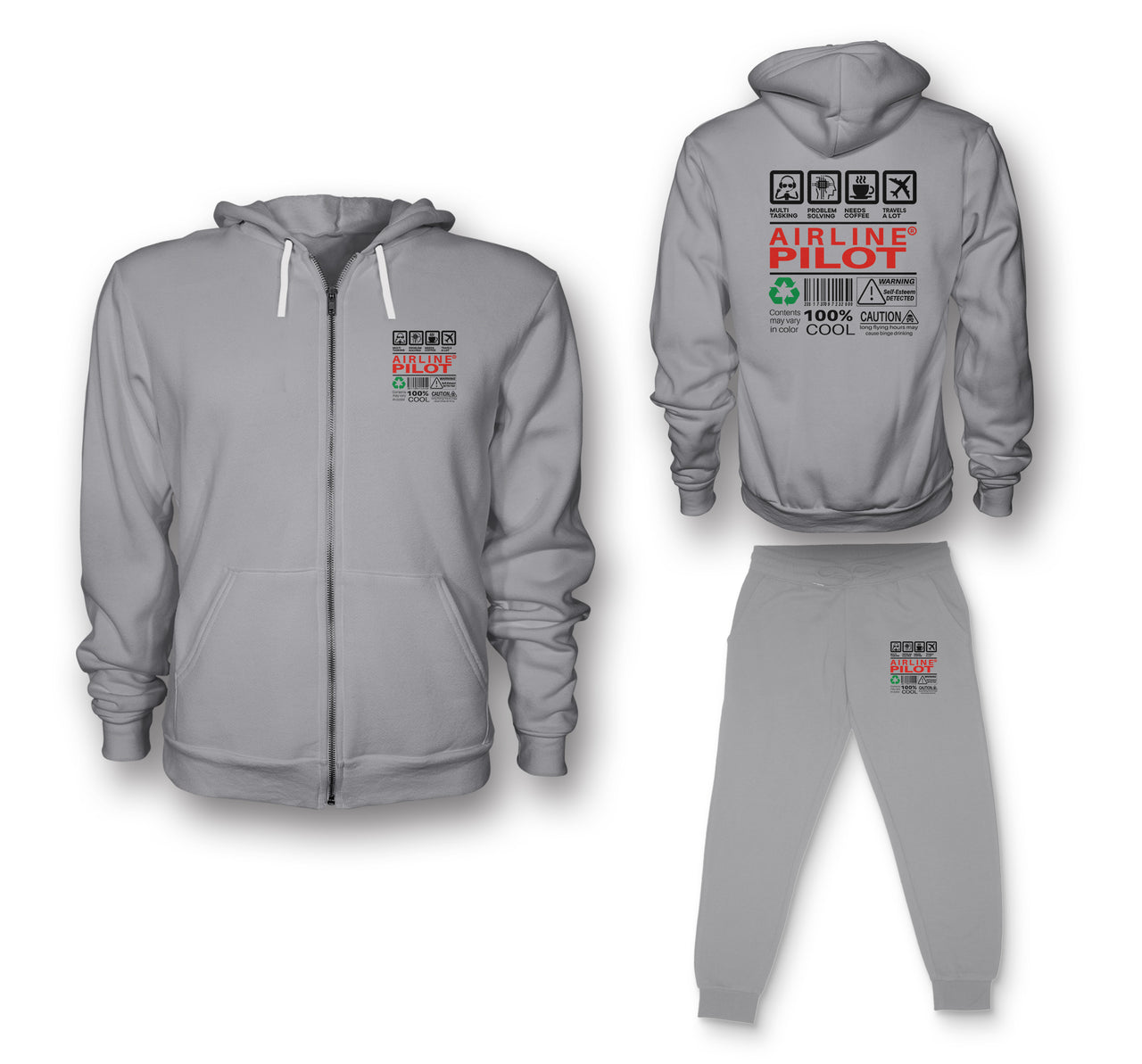 Airline Pilot Label Designed Zipped Hoodies & Sweatpants Set