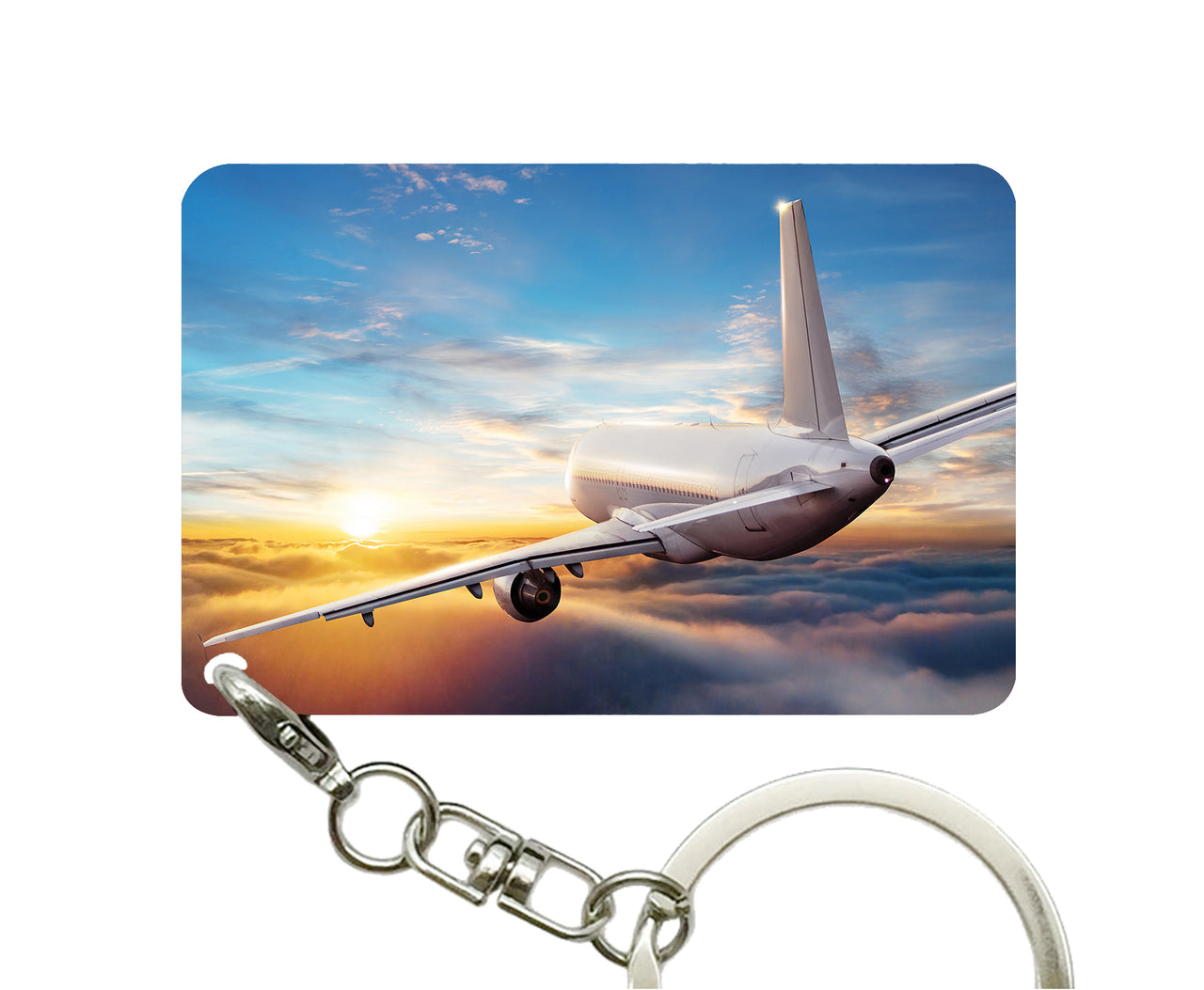 Airliner Jet Cruising over Clouds Designed Key Chains