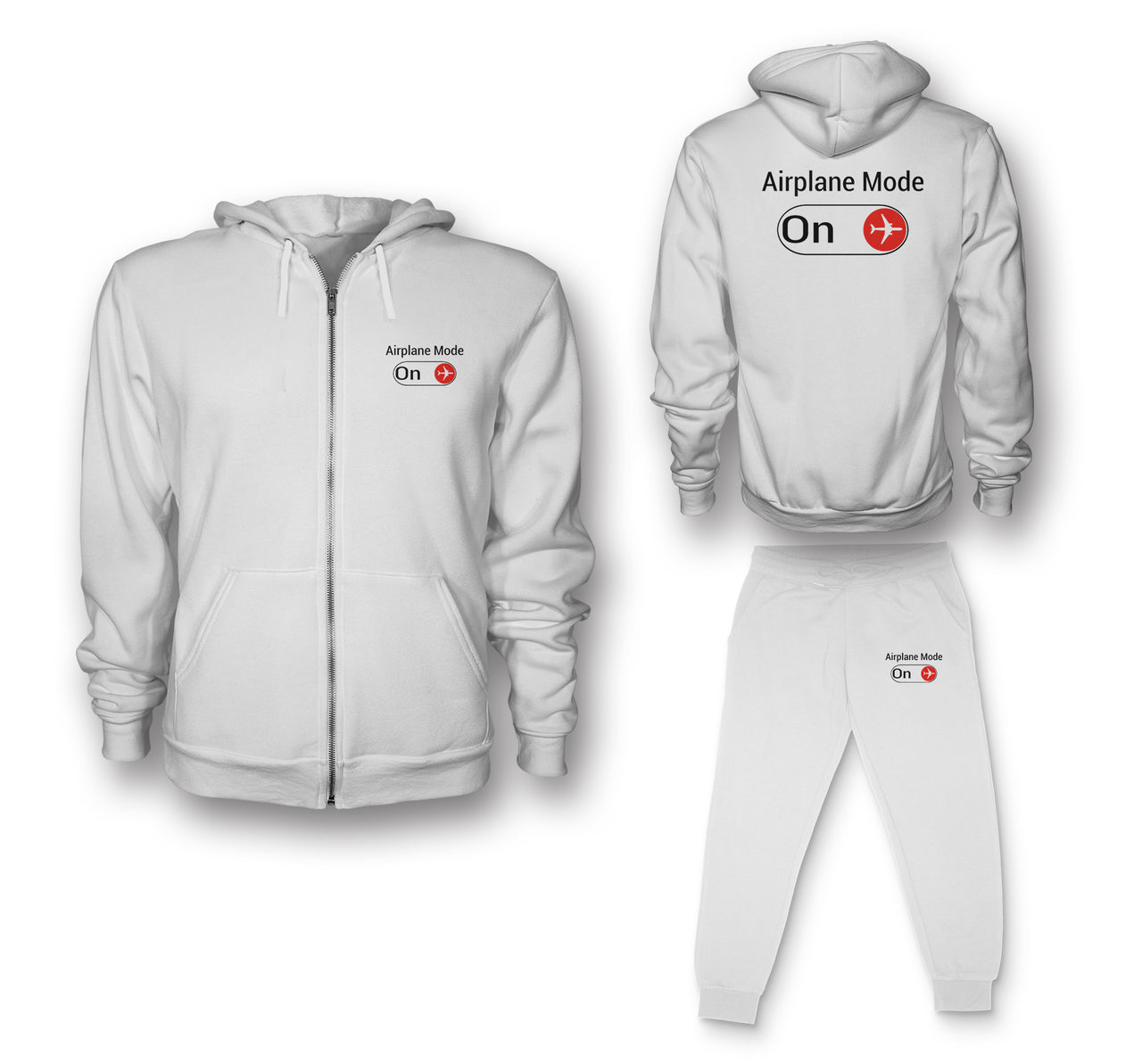 Airplane Mode On Designed Zipped Hoodies & Sweatpants Set