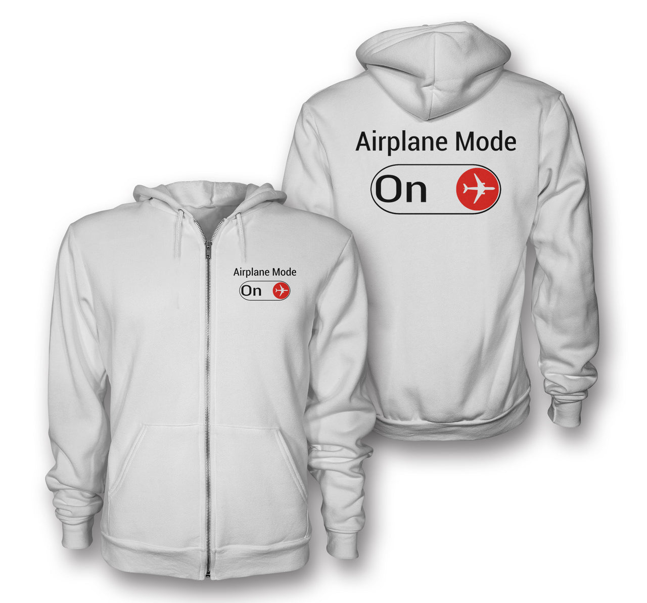 Airplane Mode On Designed Zipped Hoodies