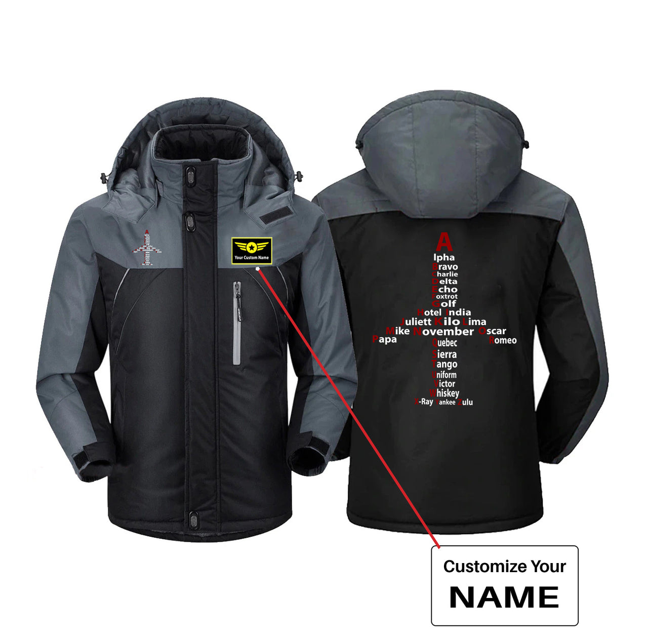 Airplane Shape Aviation Alphabet Designed Thick Winter Jackets