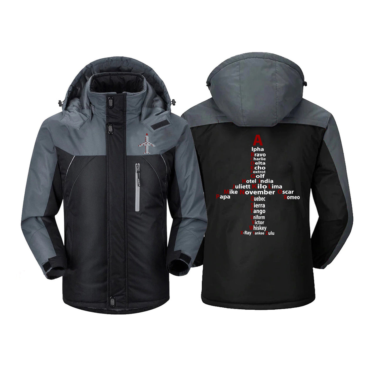 Airplane Shape Aviation Alphabet Designed Thick Winter Jackets