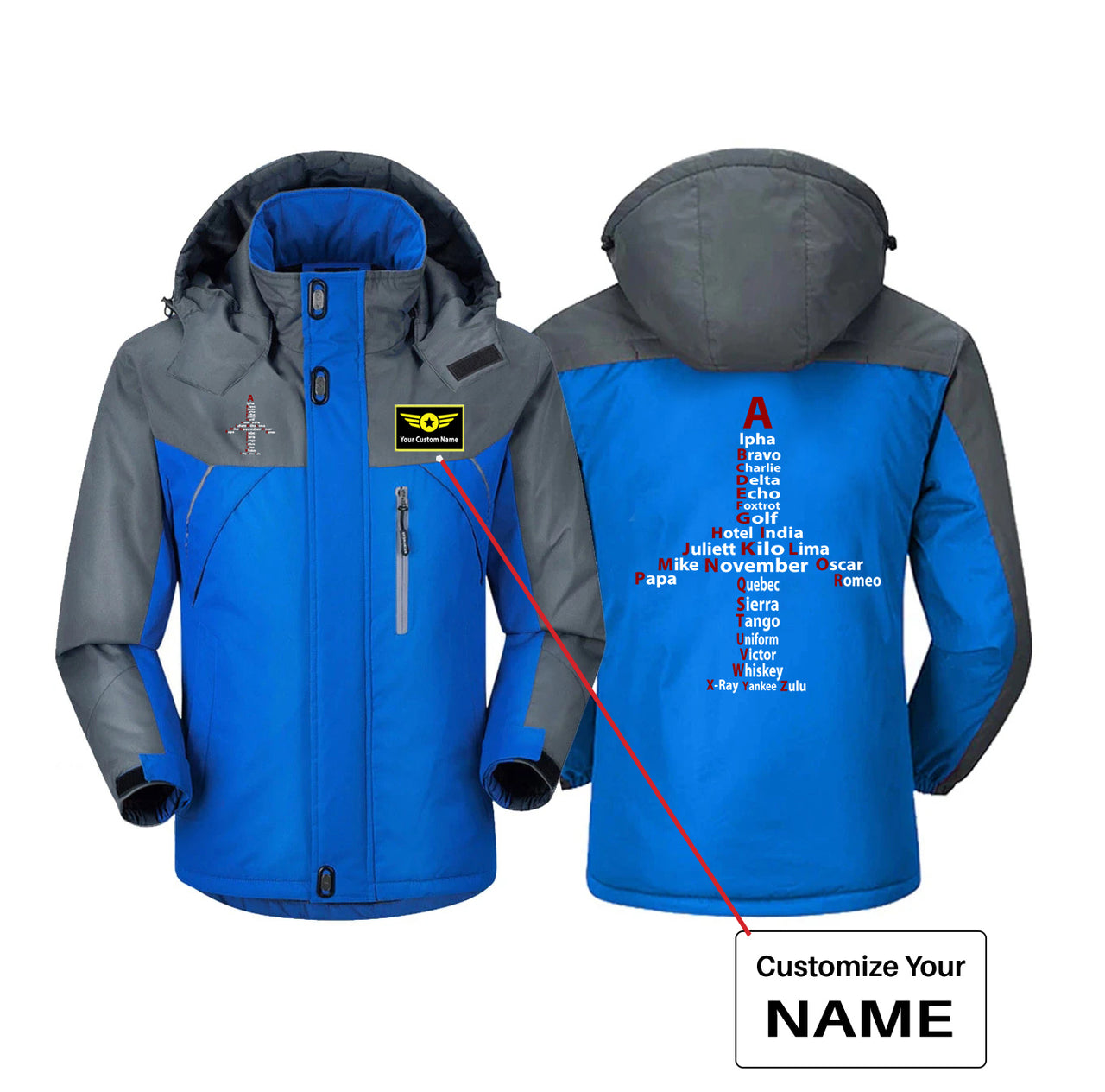 Airplane Shape Aviation Alphabet Designed Thick Winter Jackets