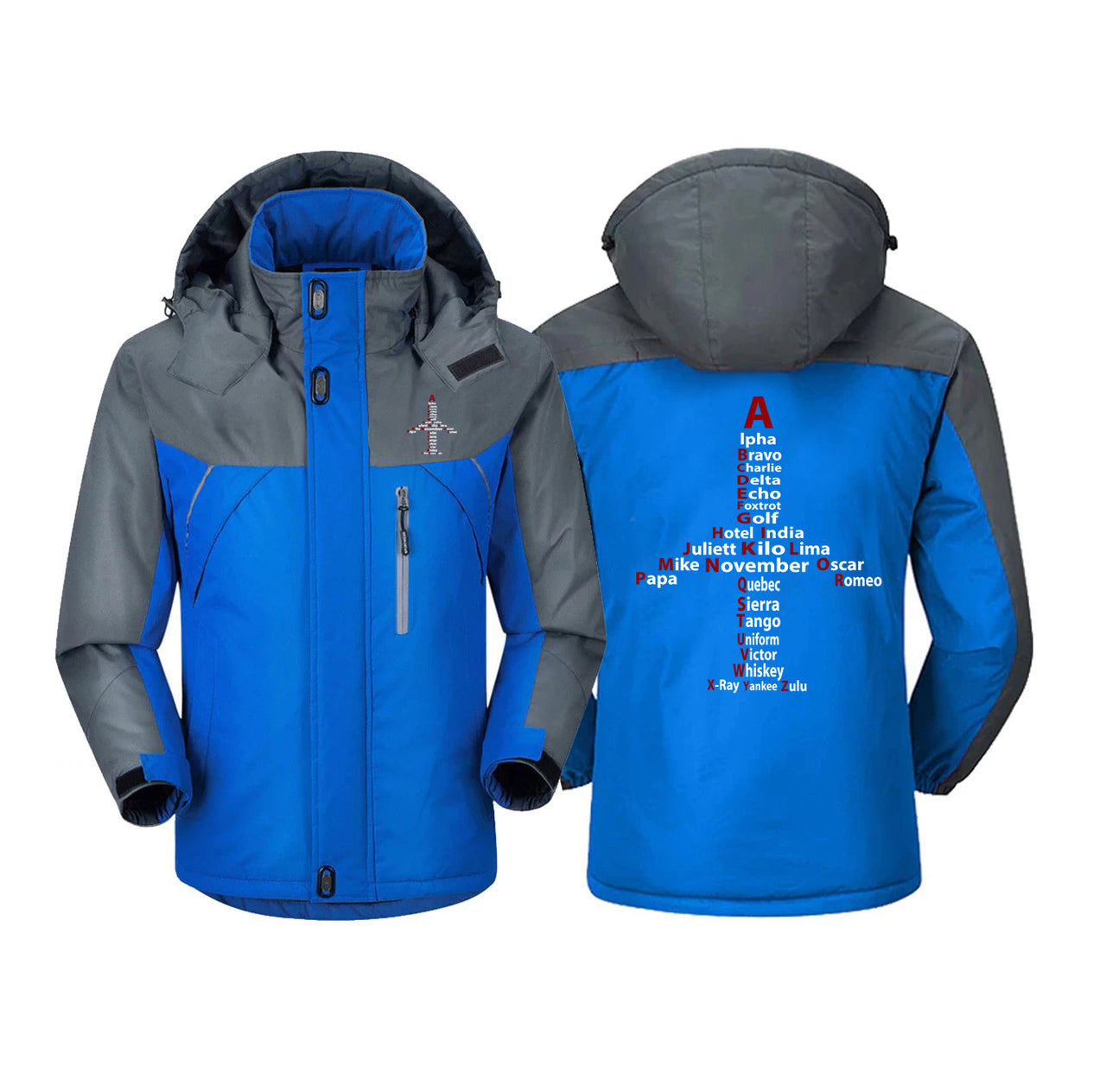 Airplane Shape Aviation Alphabet Designed Thick Winter Jackets