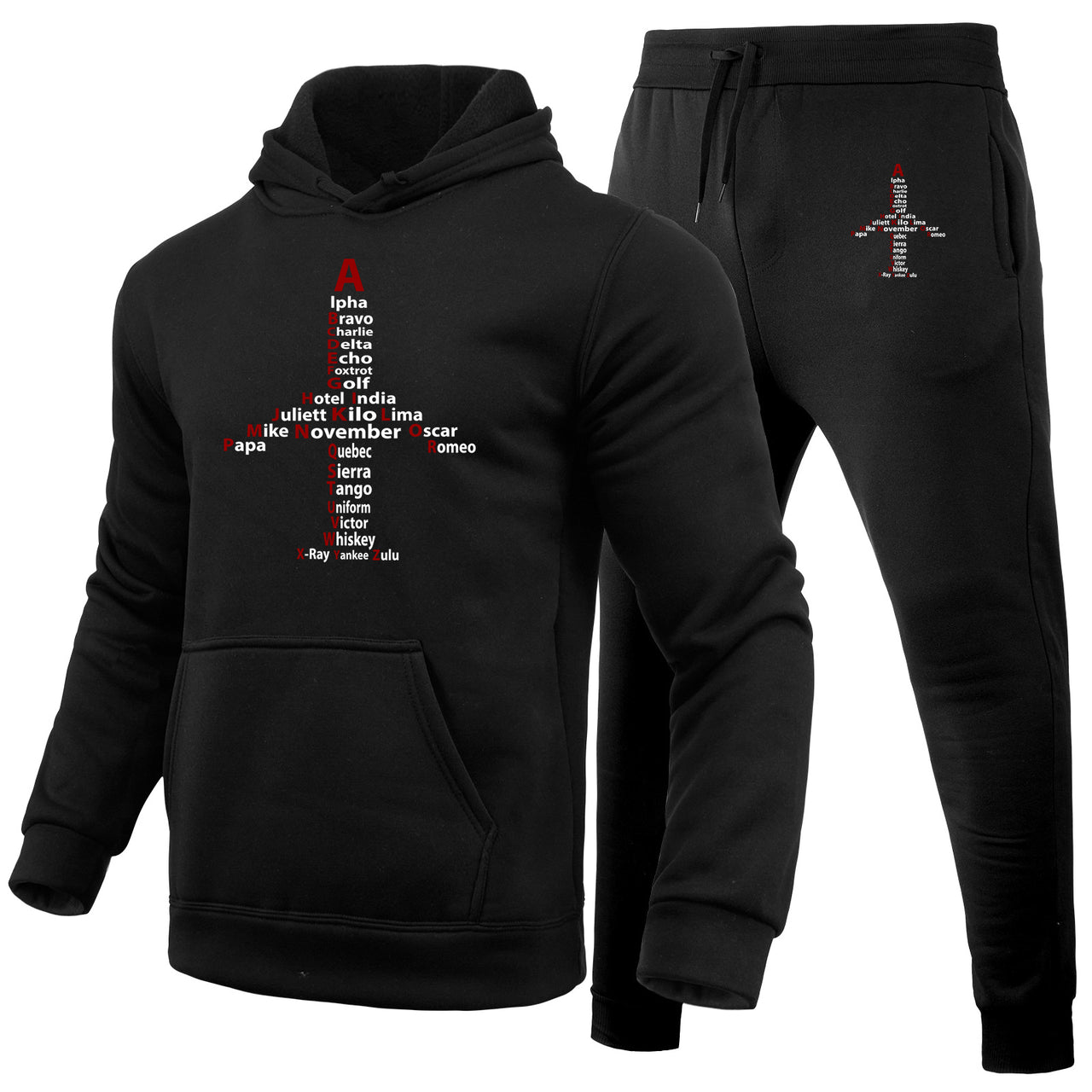 Airplane Shape Aviation Alphabet Designed Hoodies & Sweatpants Set