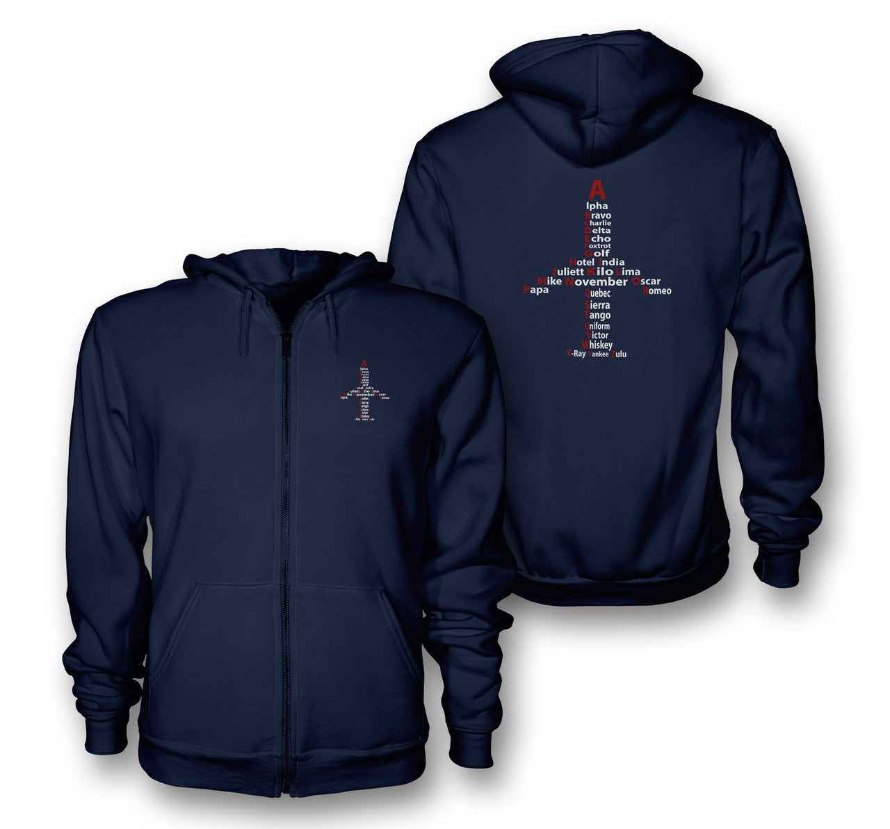 Airplane Shape Aviation Alphabet Designed Zipped Hoodies