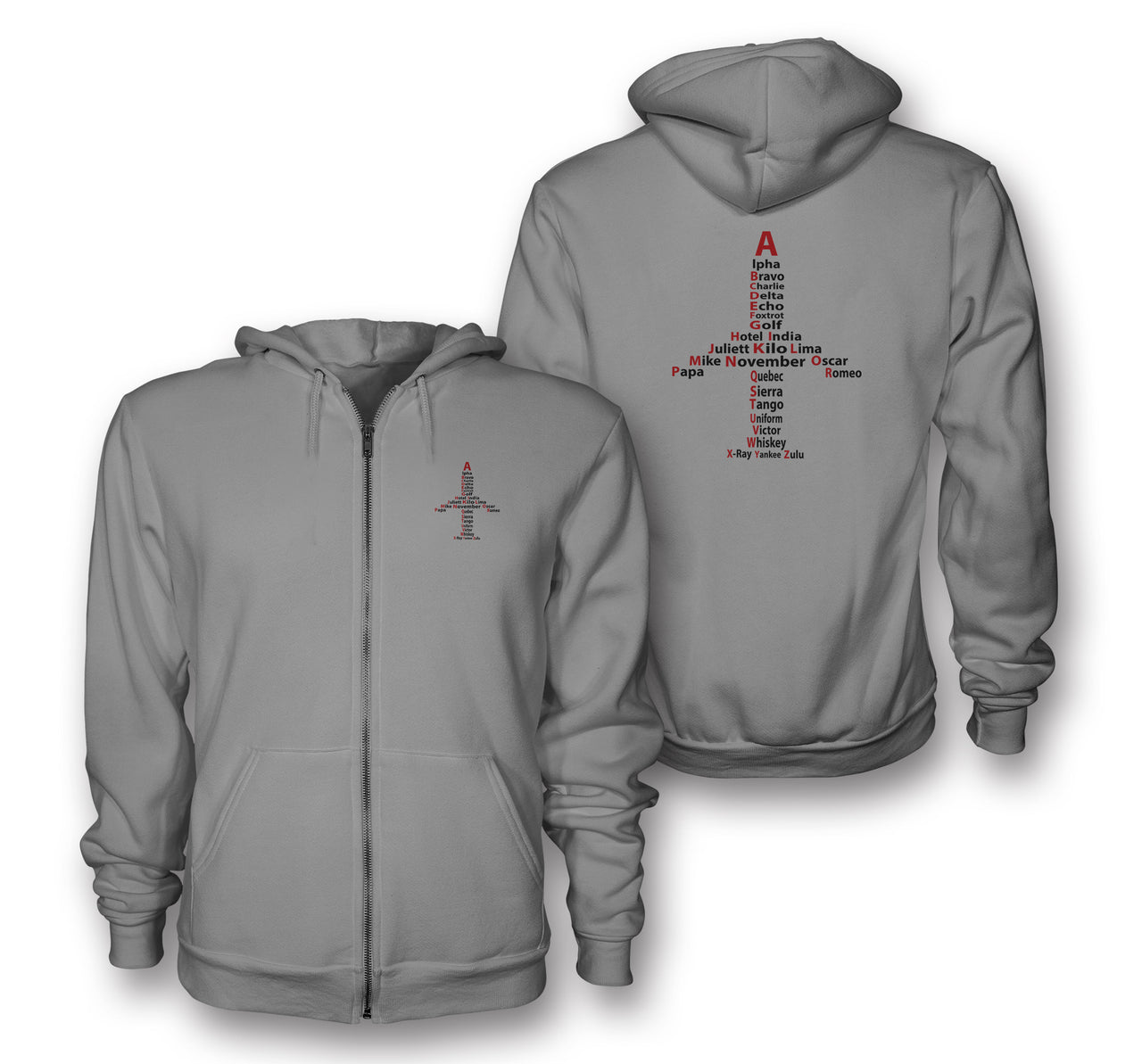 Airplane Shape Aviation Alphabet Designed Zipped Hoodies