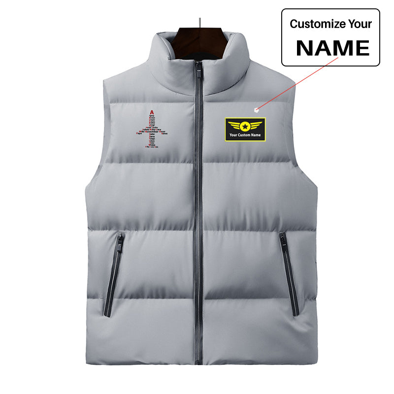 Airplane Shape Aviation Alphabet Designed Puffy Vests