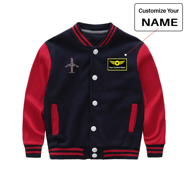 Airplane Shape Aviation Alphabet Designed "CHILDREN" Baseball Jackets