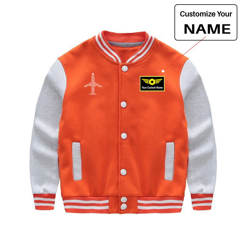 Airplane Shape Aviation Alphabet Designed "CHILDREN" Baseball Jackets