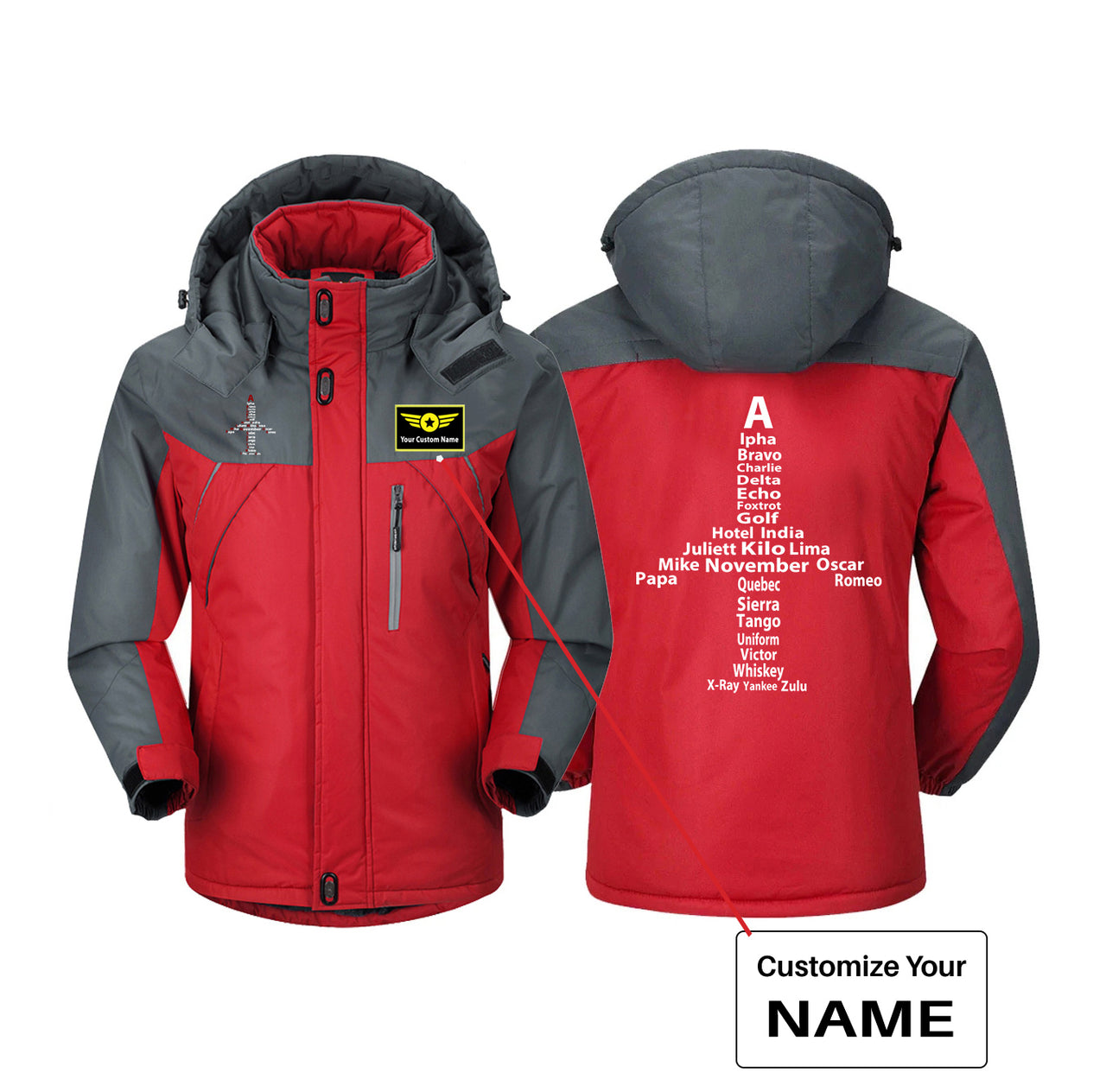 Airplane Shape Aviation Alphabet Designed Thick Winter Jackets