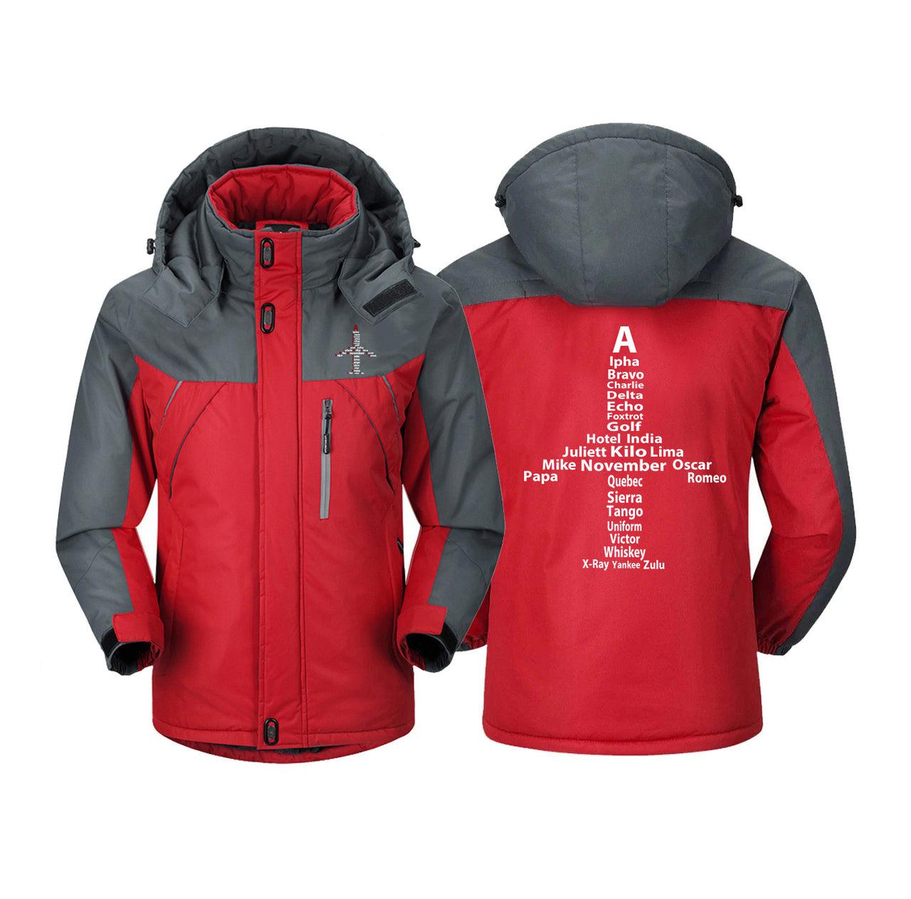 Airplane Shape Aviation Alphabet Designed Thick Winter Jackets