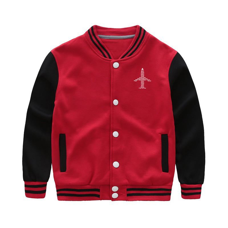 Airplane Shape Aviation Alphabet Designed "CHILDREN" Baseball Jackets