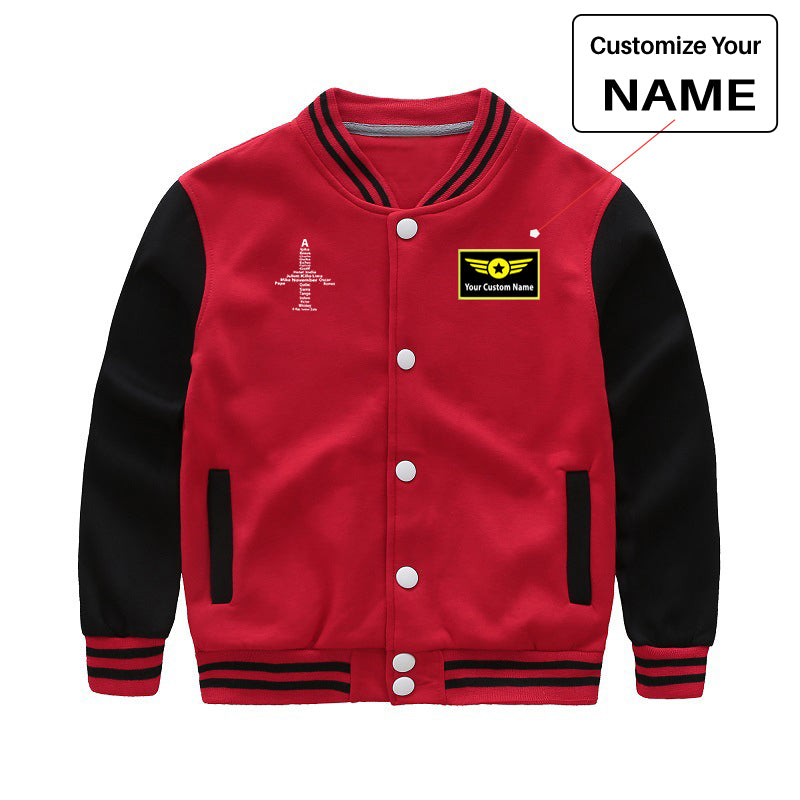 Airplane Shape Aviation Alphabet Designed "CHILDREN" Baseball Jackets