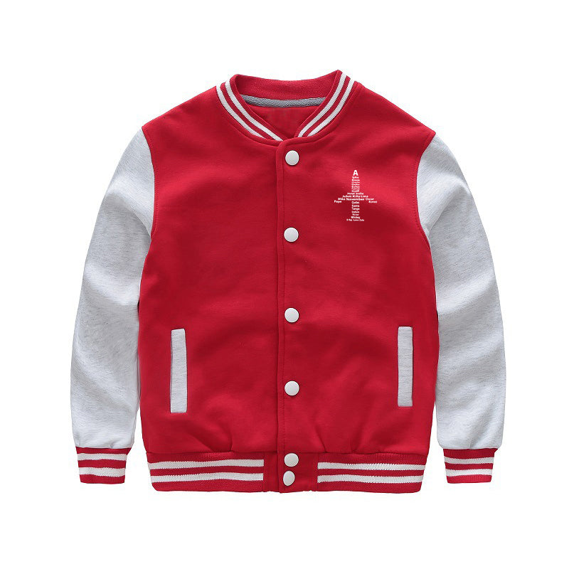 Airplane Shape Aviation Alphabet Designed "CHILDREN" Baseball Jackets