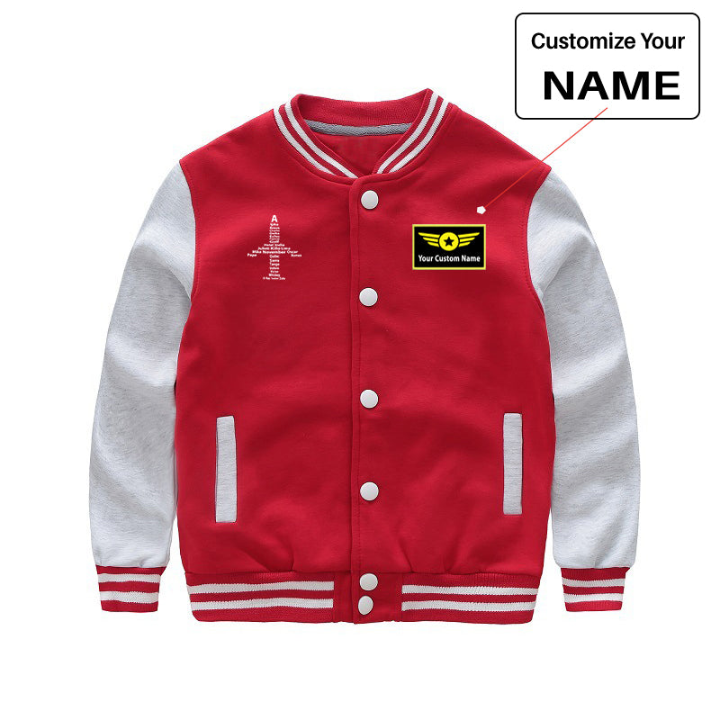 Airplane Shape Aviation Alphabet Designed "CHILDREN" Baseball Jackets