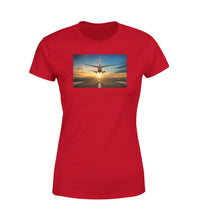 Thumbnail for Airplane over Runway Towards the Sunrise Designed Women T-Shirts