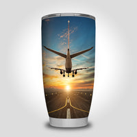 Thumbnail for Airplane over Runway Towards the Sunrise Designed Tumbler Travel Mugs