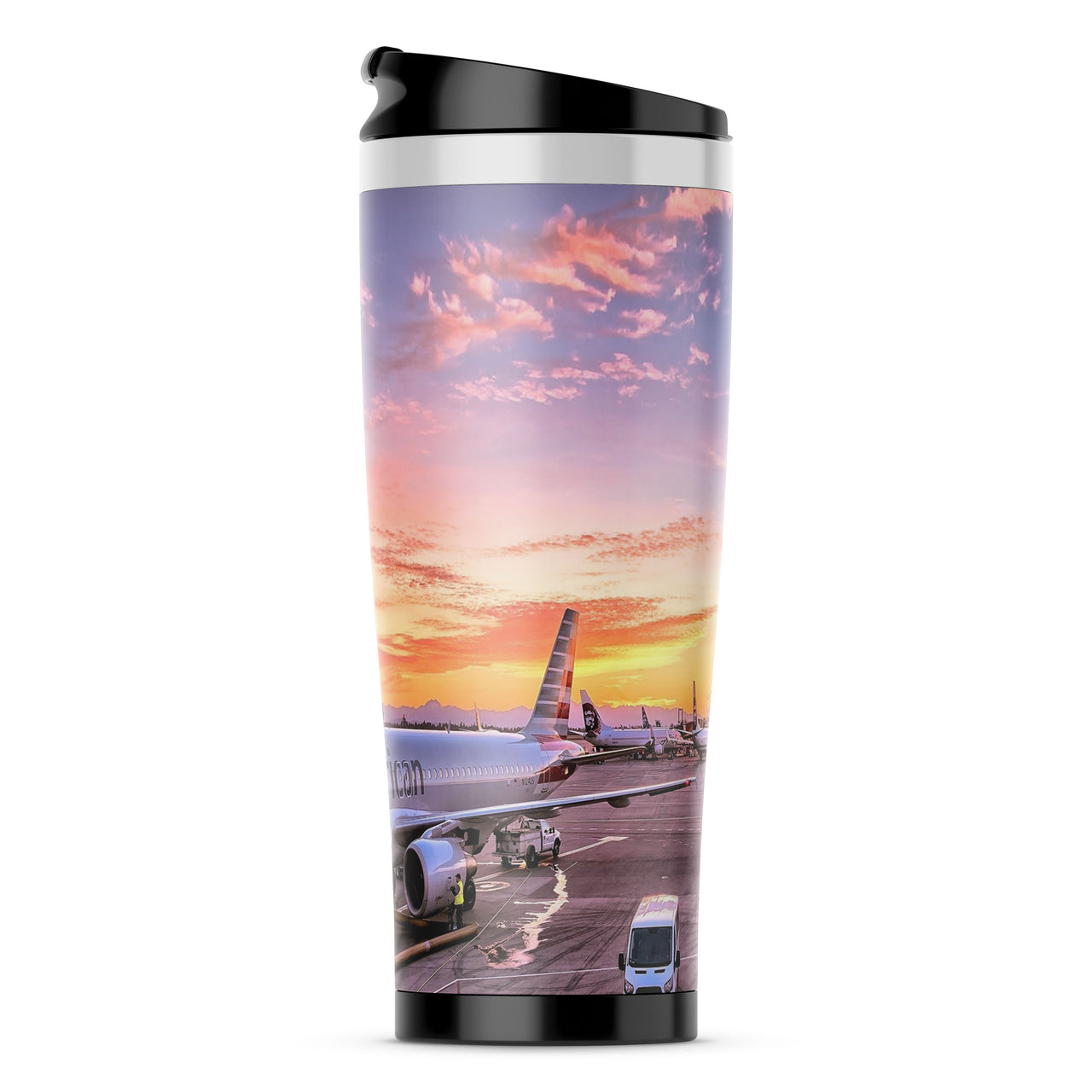 Airport Photo During Sunset Designed Travel Mugs