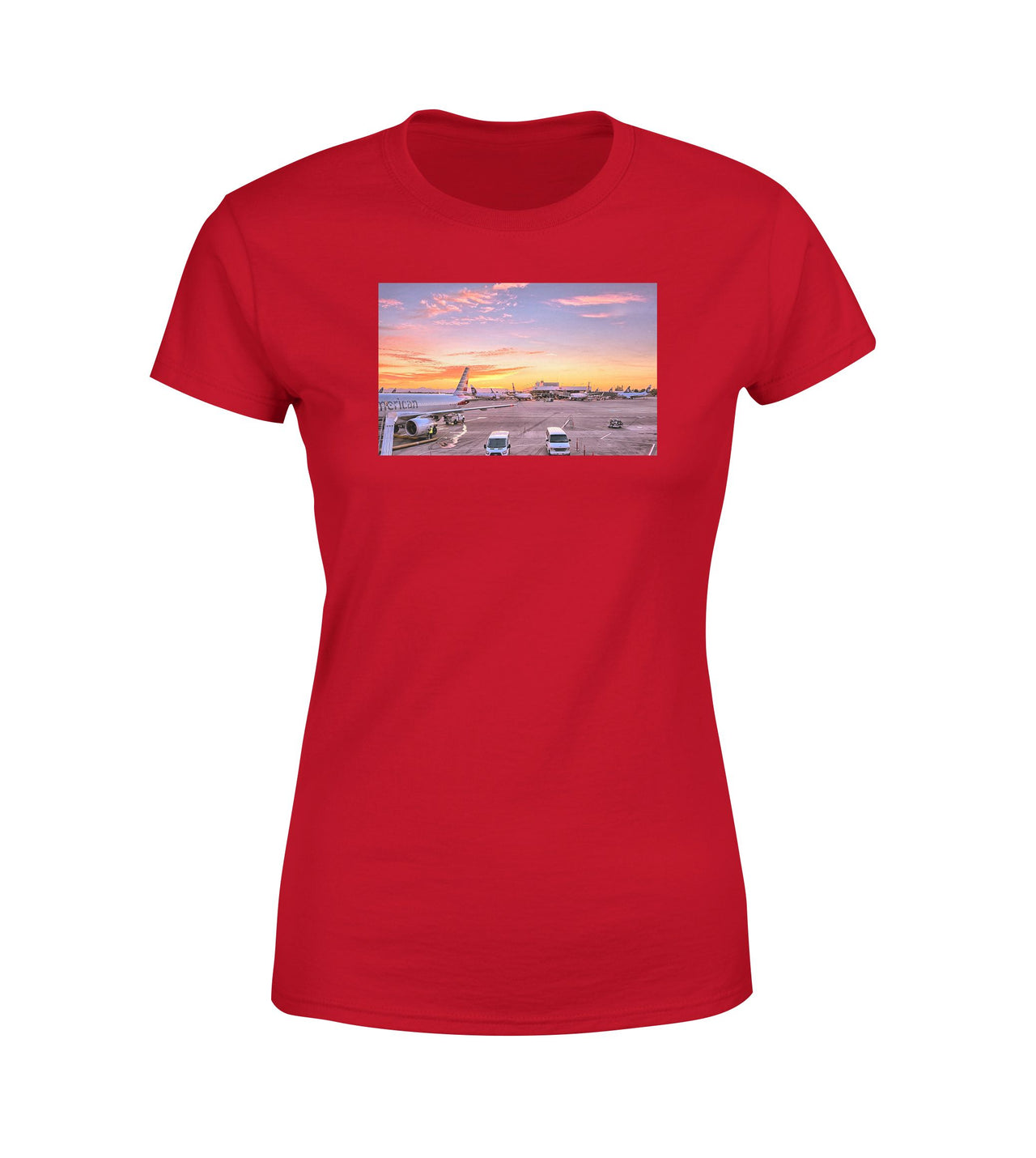 Airport Photo During Sunset Designed Women T-Shirts