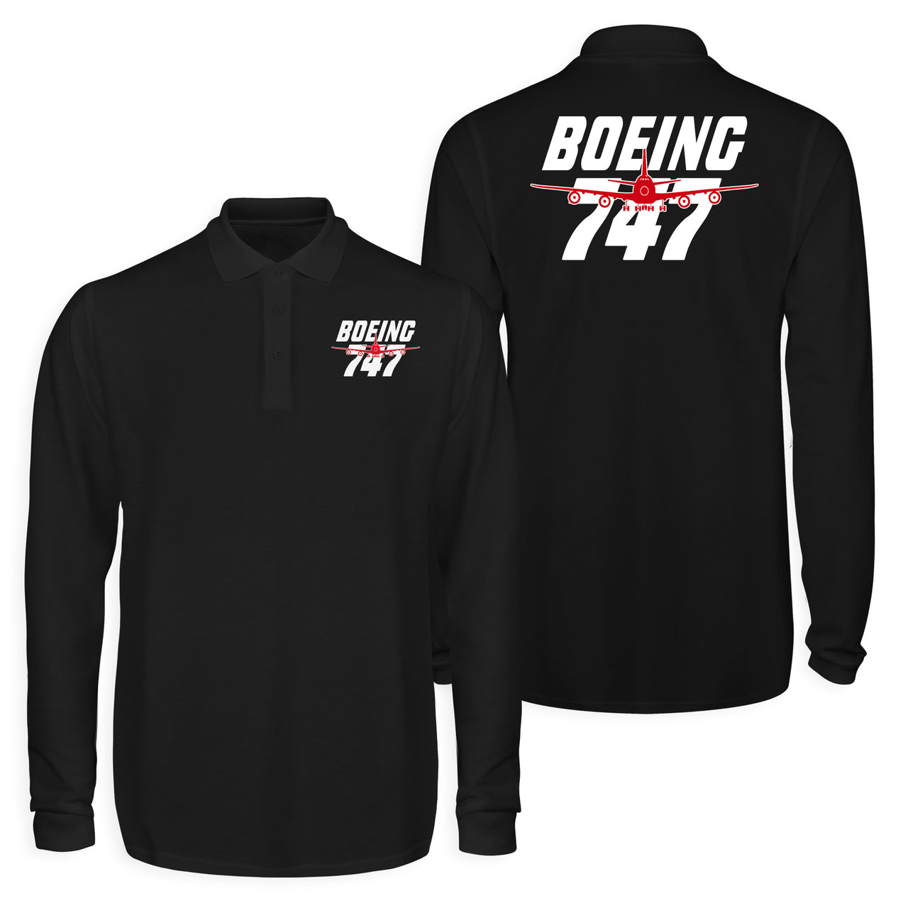 Amazing Boeing 747 Designed Long Sleeve Polo T-Shirts (Double-Side)